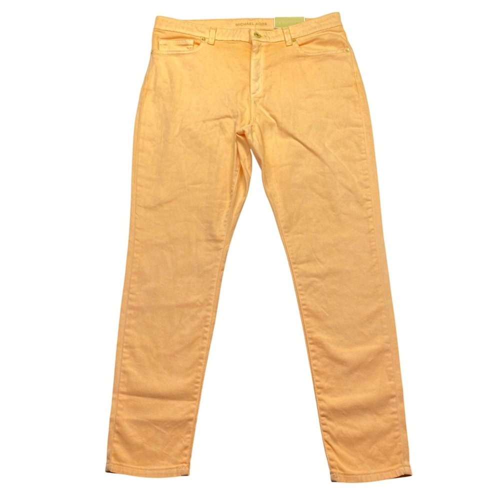 Michael Kors Izzy Skinny Jeans Womens 14 Melon Orange Pastel Stretch Denim NWT